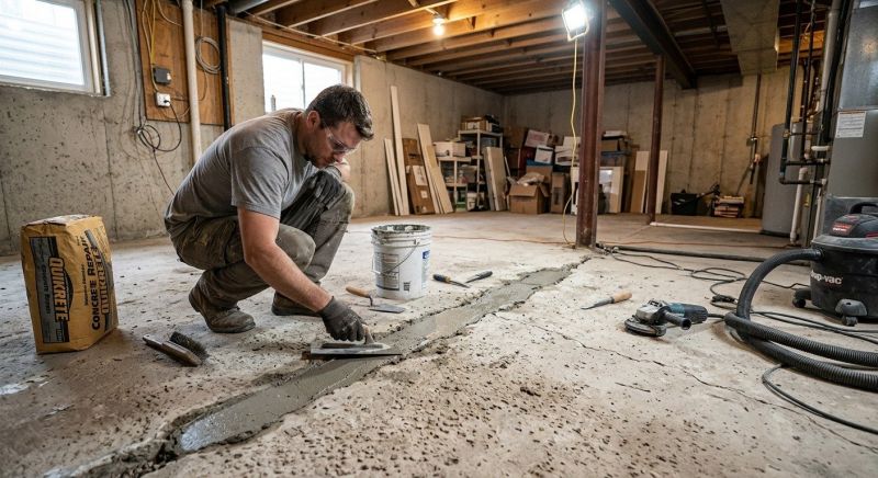 Cracked Basement Floor Repair in Prince William County, VA