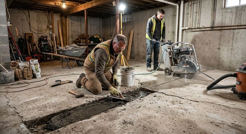 Cracked Basement Floor Repair in Prince William County, VA